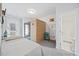 Cozy bedroom features a sauna and access to bathroom and deck with a view at 213 Chateau Way, Angier, NC 27501