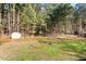 Spacious backyard with a shed surrounded by grass and a line of tall trees, offering a private outdoor space at 2204 Gentry Dr, Durham, NC 27705