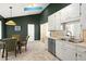 Kitchen with white cabinetry, stainless steel appliances, eating area, and a view of the skylight at 2204 Gentry Dr, Durham, NC 27705