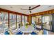 Enclosed sun room with wood paneling and view of the surrounding trees and furniture for relaxing at 3306 Whitfield Rd, Chapel Hill, NC 27514