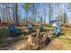 Backyard features a fire pit with Adirondack chairs, perfect for entertaining at 355 Riverstone Dr, Clayton, NC 27527