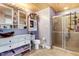 Stylish bathroom featuring a vessel sink, tiled floor and shower with sliding glass doors at 3836 Gloucester Rd, Rocky Mount, NC 27803
