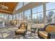 Sunroom with ample natural light, comfortable seating, and views of the surrounding landscape at 498 Mountain Laurel, Chapel Hill, NC 27517