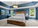 Beautifully decorated main bedroom featuring a wooden bed frame, an aquarium, and plentiful natural light at 766 Horizon Dr, Pittsboro, NC 27312