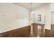 This dining room has wood floors and access to the back patio at 8008 Hergety Dr, Raleigh, NC 27603