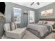 Inviting bedroom with gray walls, a plush bed, and natural light from the windows at 824 Wrights Creek Way, Wake Forest, NC 27587