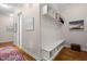 Convenient mudroom with built-in bench, storage, and stylish accents at 946 Berry Patch Ln, Pittsboro, NC 27312