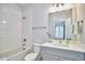 Pristine bathroom with subway tile, a modern vanity, and a shower-tub combination at 1012 Addison Pl, Raleigh, NC 27610