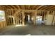 Unfinished interior with wooden framing, doorway, and staircase visible at 140 Gobbler Dr, Smithfield, NC 27577