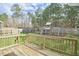 Spacious backyard with a wooden deck, lush lawn, and a playground set for children at 215 Strolling Way, Durham, NC 27707
