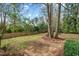Spacious backyard featuring mature trees, a wooden fence, and natural landscaping, perfect for outdoor activities at 303 Granville Rd, Chapel Hill, NC 27514