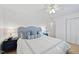 Serene bedroom with a ceiling fan and a comfortable bed with blue accents at 4708 Sweetbriar Dr, Raleigh, NC 27609