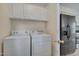 Functional laundry area with a washer, dryer, and convenient overhead cabinets at 700 Grandview Dr, Durham, NC 27703