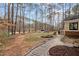 Large backyard with mature trees features a playset and a stone paver patio at 7904 Kingsland Dr, Raleigh, NC 27613