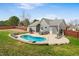 Backyard with inground pool, patio, hot tub, and fenced yard at 809 Handel Ln, Apex, NC 27502