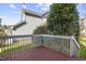 Deck overlooking a well-maintained lawn with mature trees and gray siding at 8310 Hempshire Pl # 106, Raleigh, NC 27613