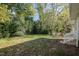 Grassy backyard area with mature tree canopy and wooded border beyond the grass at 907 Holloway St, Durham, NC 27701
