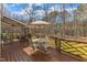Spacious back deck with outdoor seating and views of a wooded area, perfect for entertaining at 106 Legault Dr, Cary, NC 27513