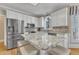 Modern kitchen featuring white cabinets, granite countertops, stainless steel appliances, and a breakfast bar at 106 Legault Dr, Cary, NC 27513