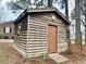 Exterior view of wooden storage shed with rustic design and sturdy construction at 201 W Thorndale Dr, Oxford, NC 27565