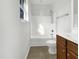 Clean bathroom with a shower-tub combo and a single vanity at 265 Freeman Pines Pl, Fuquay Varina, NC 27526