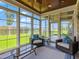 Bright sunroom features floor-to-ceiling windows offering stunning water views, perfect for relaxing or entertaining guests at 309 Shoreline Dr, Princeton, NC 27569