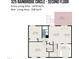 Layout of the second floor showing living room, kitchen, bedrooms, and a deck at 325 Bainbridge Cir, Garner, NC 27529
