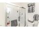Bathroom featuring a glass-enclosed shower with chrome fixtures, plus a toilet and towel rack at 430 St. Claire Dr, Fuquay Varina, NC 27526