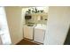 Laundry room is conveniently located with washer, dryer and shelving at 100 E Delafield Ave, Durham, NC 27704