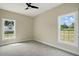 Bedroom features a ceiling fan, carpet, two windows with natural light, and white trim at 1286 W Blackman Rd, Dunn, NC 28334