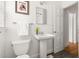 This bathroom has a pedestal sink, white wooden paneling, and decorative wall art at 1304 N Duke St, Durham, NC 27701