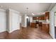 Open concept floor plan, kitchen and living room featuring hardwood floors at 264 Farrington Dr, Clayton, NC 27520