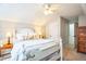 Charming bedroom featuring a white bed frame, decorative pillows, and bedside tables with lamps at 507 Town Crier Ct, Hillsborough, NC 27278