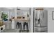 Open floorplan view from the kitchen featuring a stainless refrigerator and bar stool seating at 507 Town Crier Ct, Hillsborough, NC 27278