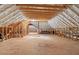 Unfinished attic with exposed wooden beams and insulation offers potential for customization at 705 Glen Eden Dr, Raleigh, NC 27612
