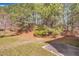 The backyard offers a private retreat surrounded by lush trees, and has a small patio off the back of the home at 3100 Cynthiana Ct, Raleigh, NC 27610