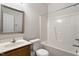 The bathroom features a shower, bathtub, and a large mirror above the sink at 650 Ganyard Farm Way # 4, Durham, NC 27703