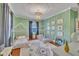 Bright bedroom with hardwood floors, decorative rug, two ' beds, and a chandelier at 811 S First St, Smithfield, NC 27577