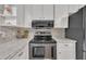 Kitchen stove and microwave appliances with stylish countertop and backsplash at 811 S First St, Smithfield, NC 27577