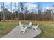 Cozy fire pit surrounded by white Adirondack chairs in a well-maintained backyard at 955 Lynch Rd, Selma, NC 27576
