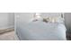 Comfortable bedroom showcasing a bed with a light blue patterned quilt and neutral decor at 2109 Flycatcher Ln, Fuquay Varina, NC 27526