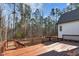 Wooden deck with railing overlooking a wooded backyard at 290 Whistlers Cv, Louisburg, NC 27549