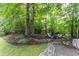 Secluded backyard retreat featuring an outdoor living area with a stone fireplace and comfortable seating at 3359 Hampton Rd, Raleigh, NC 27607