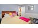 Comfortable bedroom features pastel blue walls and white trim at 628 East Ave, Henderson, NC 27536