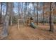 Backyard playground featuring swings and a slide set amidst mature trees, providing endless fun for children at 6829 Palaver Ln, Cary, NC 27519