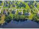 Aerial view of waterfront homes and community featuring lake access, private docks, and well-maintained landscaping at 93 Shoreline Dr, Princeton, NC 27569
