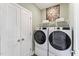 Functional laundry room with modern washer and dryer, storage shelf, and conveniently located near bedrooms at 10531 Pleasant Branch Dr # 201, Raleigh, NC 27614
