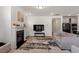 Cozy living room featuring a fireplace, TV, plush rug, and comfortable seating at 133 Alumroot Road Rd, Holly Springs, NC 27540