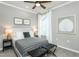 Cozy bedroom with neutral gray tones, stylish artwork, and comfortable furniture at 2404 Del Webb Gardens Dr, Fuquay Varina, NC 27526