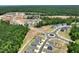New construction homes and green spaces in an aerial view of a beautiful Galvins Ridge community at 112 Pisgah St, Sanford, NC 27330